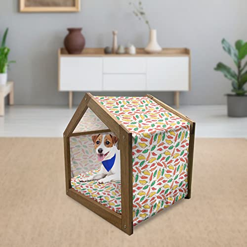  Lunarable Pepper Wooden Pet House, Vegetarian Food And Vegetables Pattern Exotic Hot Ingredients Mexican Cusine Element, Outdoor & Indoor Portable Dog Kennel With Pillow And Cover, Medium, Multicolor