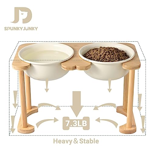  SPUNKYJUNKY Ceramics Elevated Dog Bowls Raised Dog Bowls With Non-Slip Stand For Medium Large Dog Food And Water Pet Feeding Bowl(Double 56OZ Bowl,Cream White)