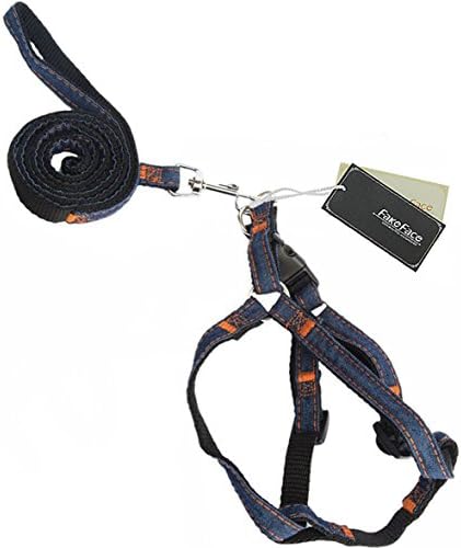  FakeFace Heavy Duty Denim Nylon No Pull Dog Leash Harness/Collar Set For Medium Large Dogs Of High Durability Adjustable, Perfect For Training Walking Dogs
