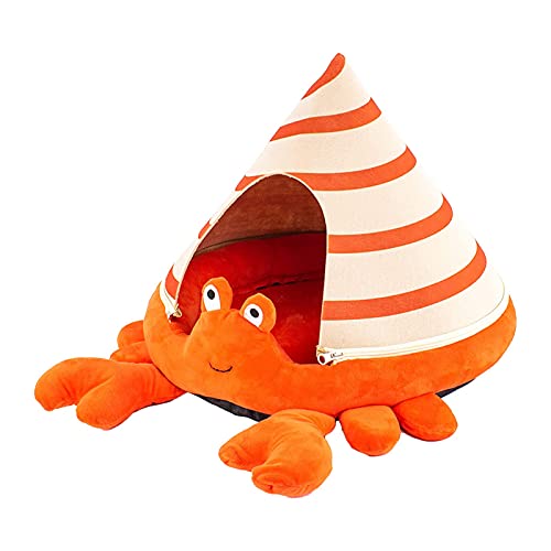  JENPECH Lovely Turtle/Hermit Crab Shape Cat Bed - Semi-Closed Detachable Comfortable Cat Nest For Pet - Soft Warm Pet Nest Dog Cat Bed Flannel Cat House B 16.93" X 12.4"