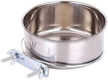  RiamxwR Pet Food Water Bowl With Clamp Holder Stainless Steel Coop Cup Hanging Feeder For Dog Bird Parrot Cat Rabbit Wall Mounted Pet Dog Cat Feeder Parrot Feeding Cups Birds Food Dish
