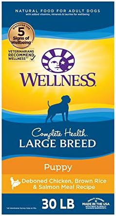  Wellness Complete Health Large Breed Dry Dog Food With Grains, Natural Ingredients, Made In USA With Real Meat (Adult, Chicken & Rice, 15-Pound Bag)