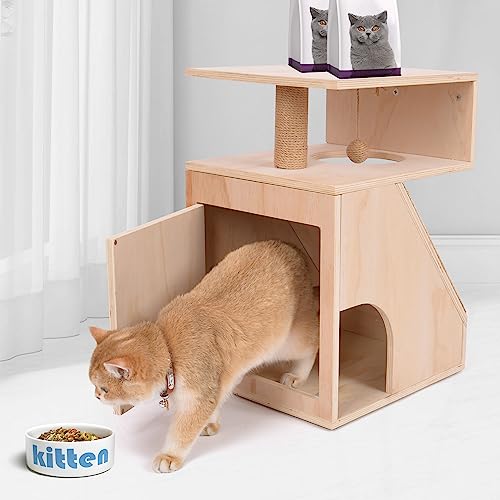  Cat Beds For Indoor Cats - Large Cat Cave For Pet,Cat House With Dangling Ball,Cat Scratching Pad And Post,Furniture Style,Hidden Kitty Cabinet,Cat Enclosure For Cats