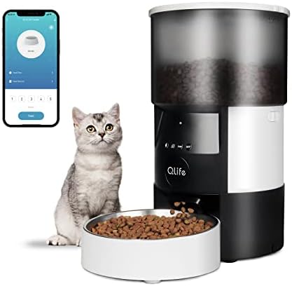  QLIFE Automatic Cat Dog Feeder: Dry Food Dispenser For Dog, Auto Pet Feeder, Portion Control Automatic Dog Feeder (Black WiFi, 4L)