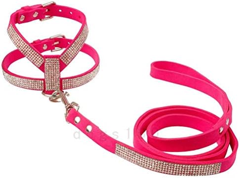  DOILNXH Suede Rhinestone Dog Harness And Leash Set Soft Diamante Pet Harness And Lead Step In For Small Medium Dogs Chihuahua Yorkshire Blue M