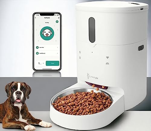  LINKSTYLE Automatic Dog Feeder, 3L WiFi App Enabled Cat Feeder With Interactive Voice Recorder, Clog-Free Design, Customizable Scheduling Food Dispenser For Cat & Dogs Up To 50 Portion 10 Meals Daily