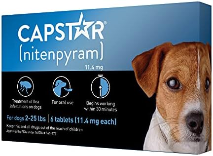  CAPSTAR (nitenpyram) Oral Flea Treatment For Dogs, Fast Acting Tablets Start Killing Fleas In 30 Minutes, Medium & Large Dogs (Over 25 Lbs), 6 Doses