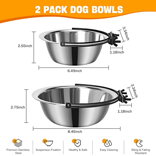 Dog Bowls, Dog Bowl For Crate, 2 Pack Pet Food Water Bowl Dog Bowls For Cage Hanging Non-Spill Feeder Bowls Stainless Steel Cat Pet Bowls With Clamp Holder Crate Feeder Dish For Puppy Dogs Cats Pets