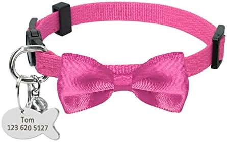  Breakaway Cat Dog Collar Quick Release Safety Kitten Cats Collar With Engraved Fish ID Tag Name Bowknot With Bell Hot Pink XS