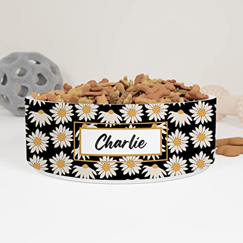 GENERIC Black Daisy Pattern Pet's Name Bowl, Ceramic Food Bowl For Pets, Cat Bowl, Dog Bowl, Available In 2 Sizes