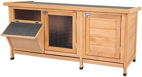  ACQUIRE Wooden Rabbit Hutch Guinea Pig House Outdoor With Sliding Out Tray, Openable Roof, Feeding Trough, Yellow
