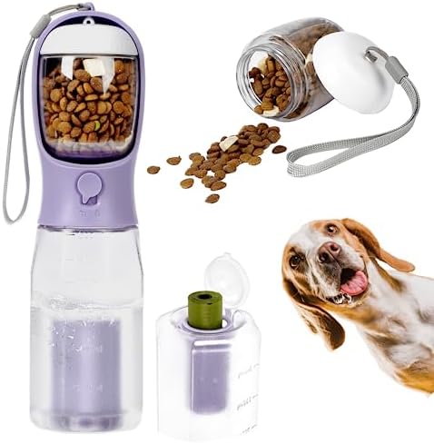  MORMIUKII Dog Water Bottles,Portable Dog Water Bottle With Food Container & Poop Bags,Leak Proof Dog Travel Water Bottle For Walking,Hiking,Travel,BPA-Free & Ligthtwight（20oz）(Blue)