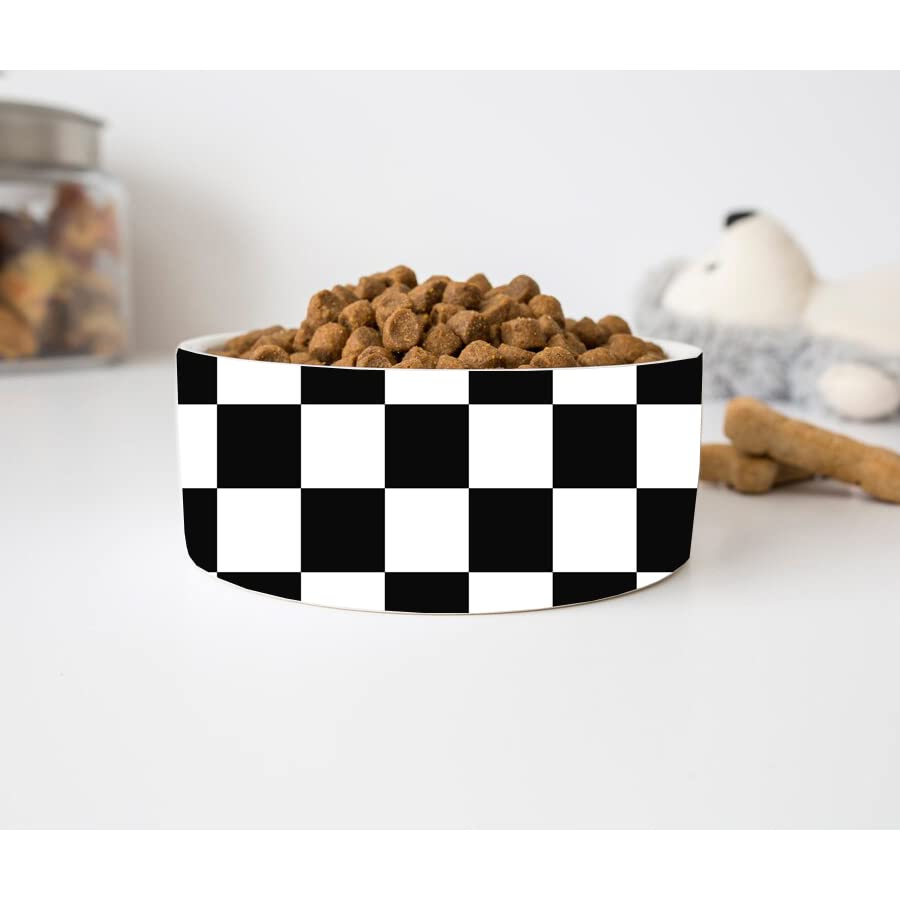 GENERIC Black & White Checkered Pet Bowl, Dog Bowls, Ceramic Food Bowls For Pets Available In Two Sizes