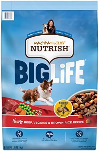  Rachael Ray Nutrish Big Life Dry Dog Food, Savory Chicken, Barley & Veggies, 40 Pounds