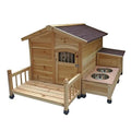  QXWJ Dog House,Wooden Outdoor With Porch Food Bowl Storeroom Pet Log Cabin Style Kennel,Weather Resistant Waterproof Home Pet Furniture,for Small Medium Large Animals
