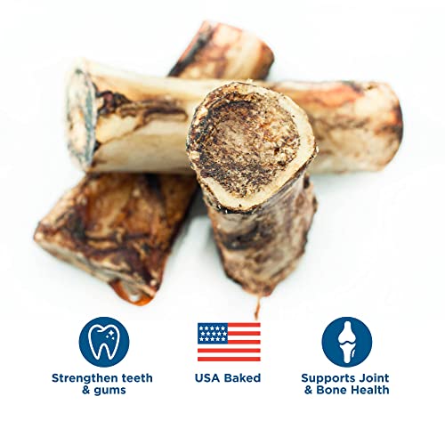  Best Bully Sticks Large Marrow Bones For Dogs - USA Baked And Packaged - Grass-Fed Beef Long-Lasting Big 5-6" Dog Bones - 3 Pack