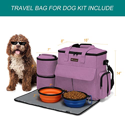  Modoker Dog Food Tote Bag, Airline Approved Pet Gear Travel Set Portable Diaper Accessories Organizer (Pink)