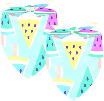  2 Pack Adjustable Dog Bandana,Soft Washable Triangle Bib Hello Summer Cute Food Ice Cream Pineapple Kerchief Scarfs For Small Medium Large Dogs And Cats