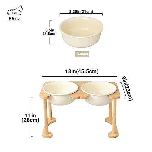  SPUNKYJUNKY Ceramics Elevated Dog Bowls Raised Dog Bowls With Non-Slip Stand For Medium Large Dog Food And Water Pet Feeding Bowl(Double 56OZ Bowl,Cream White)