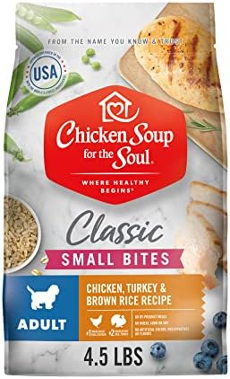  Chicken Soup For The Soul Small Bites Dog Food, Chicken, Turkey & Brown Rice Recipe, 4.5 Lb. Bag | Soy Free, Corn Free, Wheat Free | Dry Dog Food Made With Real Ingredients