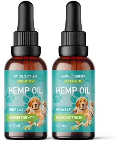  Nature's Synergy Melatonin And Hemp Oil For Dogs, Cats & Pets, Calming Sleep Support, Omega Fatty Acids For Hip And Joint Support, Skin And Coat Health, Stress From Travel, Separation, 2 Pack, 1 Oz