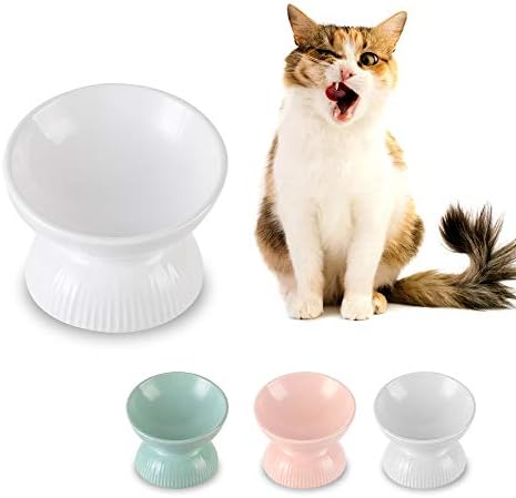  Raised Cat Food Bowls Ceramic - Tilted Elevated Cat Bowls Anti Vomiting - 4.9 In Small Cat Bowl For Dry Wet Food - Stress Free Shallow Cat Feeding Bowls For Whisker Fatigue - Dishwasher Safe - 4oz