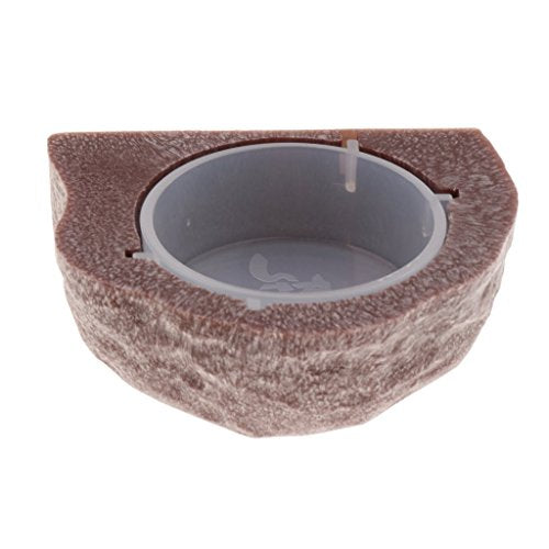  Inzopo Mini Magnet Feeding Ledge For Gecko Diet, Food Or Water & Plastic Cup Bowl - Brown Brown