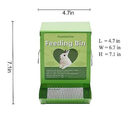  CounttyLivin Metal Small Animal Feeder With Lid, Heavy Duty Rabbit Feeder, Large Capacity Rabbit Food Dispenser, Great For Rabbit, Guinea Pigs, Chinchillas And Other Small Animals. (4.6 Inch, Green)