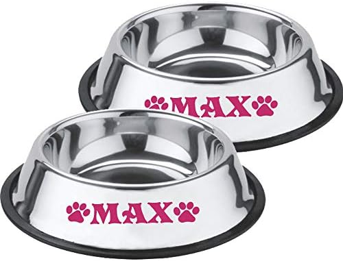  Jeyfel Decals: Personalized Stainless Steel Pet Bowl Set. Dog, Cat. 16 OZ. (2 Cups) (Pink)
