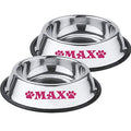  Jeyfel Decals: Personalized Stainless Steel Pet Bowl Set. Dog, Cat. 16 OZ. (2 Cups) (Pink)