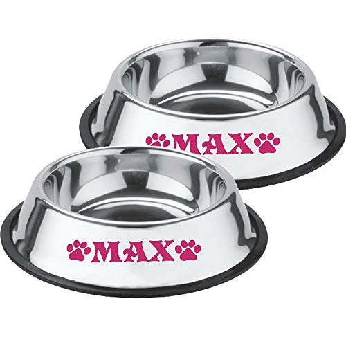  Jeyfel Decals: Personalized Stainless Steel Pet Bowl Set. Dog, Cat. 16 OZ. (2 Cups) (Pink)