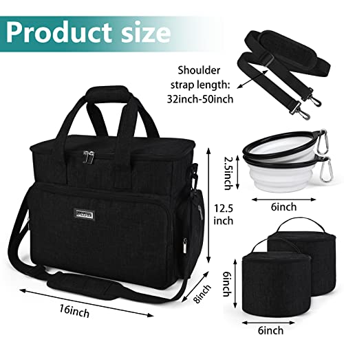  BAGLHER Dog Travel Bag, Airline Approved Pet Tote Organizer With Multi-Function Pockets,2X Food Storage Containers And 2X Collapsible Dog Bowls,Perfect Weekend Pet Travel Set For Dog, Cat Black