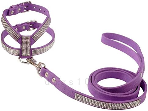  DOILNXH Suede Rhinestone Dog Harness And Leash Set Soft Diamante Pet Harness And Lead Step In For Small Medium Dogs Chihuahua Yorkshire Blue M