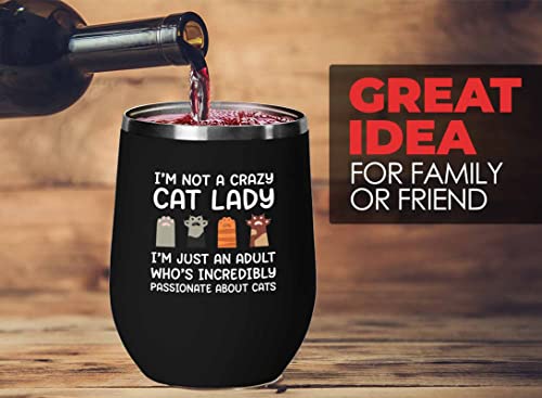  Flairy Land Cat Lady Black Wine Tumbler 12oz - Passionate About Cats -Cat Funny Gifts Cat Mom Cat Grandma Pet Paw Kitten Whiskers Cat Lovers Feline Cat Person Cat Rescuer