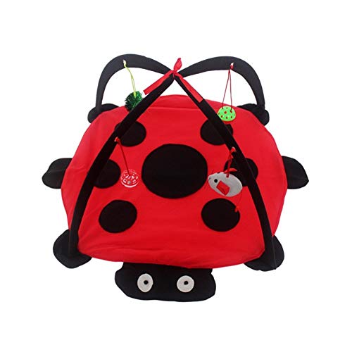  YangYan Foldable Kitten Tents Funny Pet Cat Tent Toys Pets Play Bed Toys Cat Play Mat Blanket House With Hanging Toy Cute Beetle Shape (Color : Red)