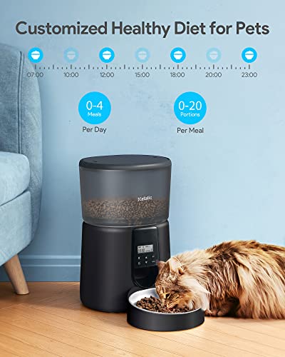  Automatic Cat Feeders,Katalic Clog-Free 4L Cat Food Dispenser With Sliding Lock Lid Storage Timed Feeder For Cat And Dogs With Voice Recorder, Programmable Meal & Portion Automatic Feeder