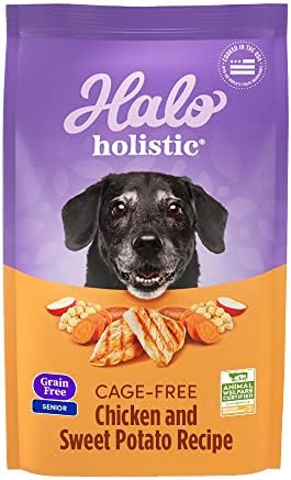  Halo Holistic Dog Food, Complete Digestive Health Grain Free Cage-Free Chicken And Sweet Potato Recipe, Dry Dog Food Bag, Senior Formula, 3.5-lb Bag