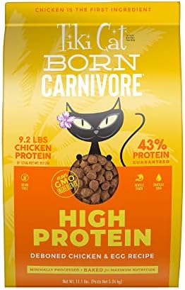  Tiki Cat Born Carnivore High Protein, Herring & Salmon Meal, Grain-Free Baked Kibble To Maximize Nutrients, Dry Cat Food, 2.8 Lbs. Bag