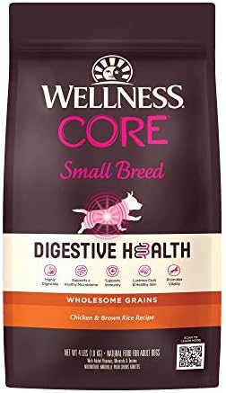  Wellness CORE Digestive Health Dry Dog Food With Wholesome Grains, Highly Digestible, For Dogs With Sensitive Stomachs, Made In USA With Real Chicken (Adult, 4-Pound Bag)