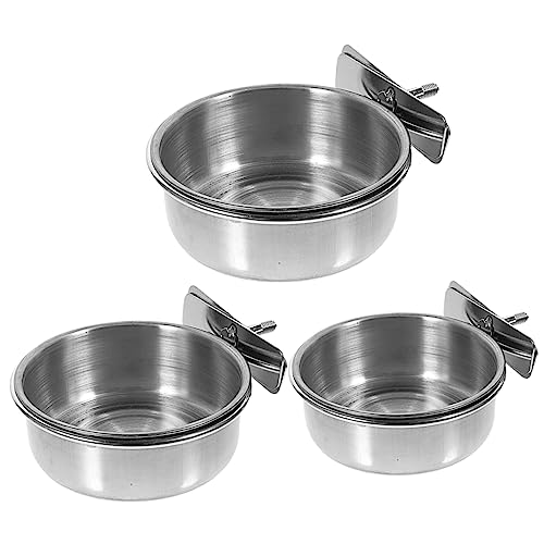  GARVALON 3pcs Stainless Steel Drinking Glasses Pet Water Bowl Macaw Cage Parrot Drinking Bowls Bird Feeding Dish Bird Water Dispenser Bird Water Holder Chinchilla Food Bowl Parrot Supplies