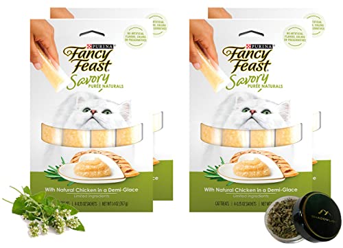  Shadowlish Fancy Feast Savory Purée Naturals In A Demi-Glace - Cat Treats Bundle With A Bonus Shadowlish Reusable Container Of Catnip