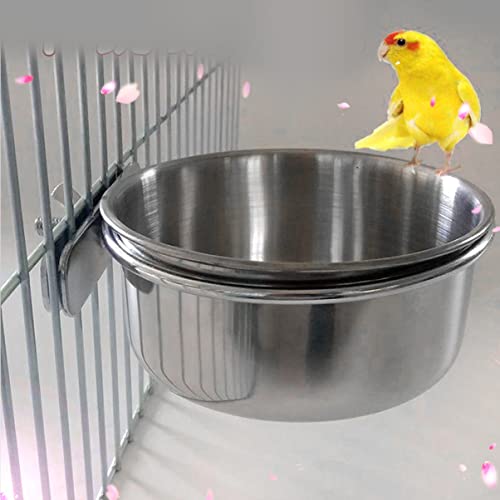  NOGRAX 2pcs Case Macaw, Bowl Conure Steel Feeder Cage Bowls Animals- & Clamp Birds M Foraging Parakeet Bird Hanging Cup Dish Cockatiel, Stainless Chinchilla, Feeder (Color : Silverx3pcs, Size : Sx3p