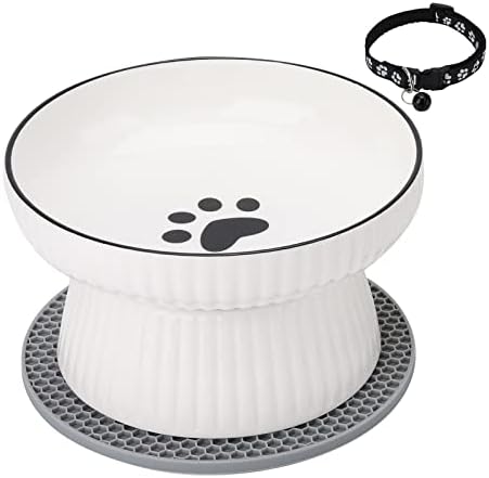  Large Elevated Cat Food Bowl,Raised Dog Bowl,Ceramic Raised Deep Water Bowl For Cats & Dogs,Stress Free Food Feeding Dish,Whisker Fatigue,Anti Vomiting,Non Tipping (Fishbone)