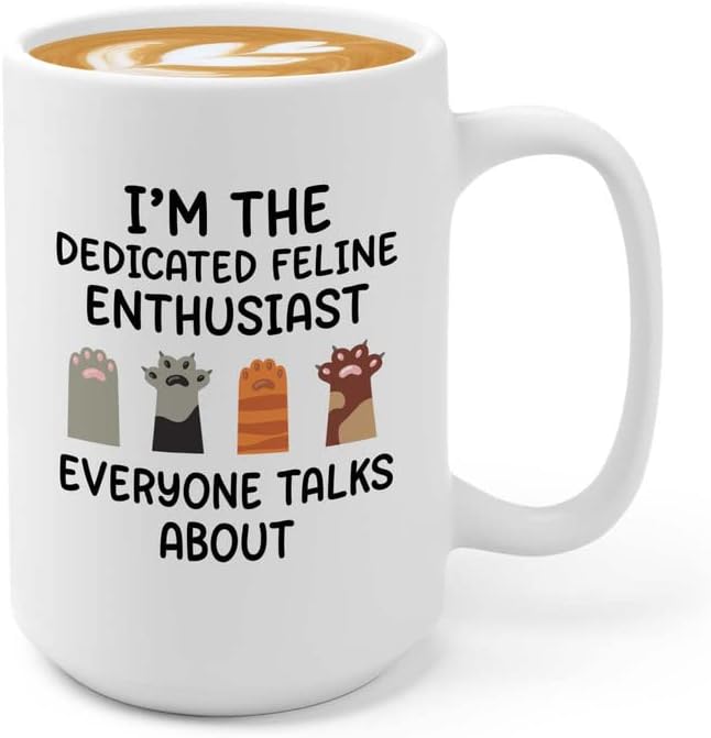  Flairy Land Cat Lady Coffee Mug 15oz Black - Passionate About Cats -Cat Paw Cat Parents Cat Mama Cat Lover Kitties Purr Feline Mom
