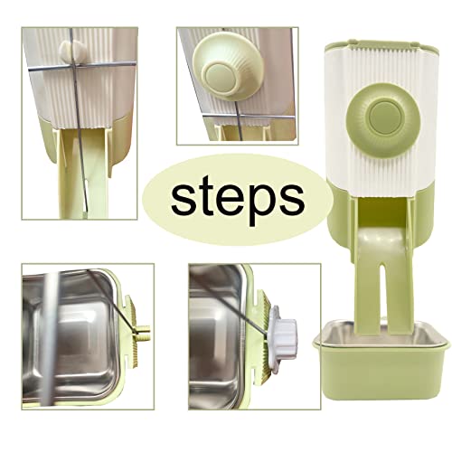  MUYG Rabbit Hanging Automatic Feeder Pets Food Bowl For Cages Pet Cage Gravity Feeder Bunny Removable​ Food Dispense For Small Animals Puppies Chinchilla (Green)