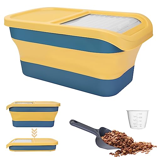 Yummy Sam Collapsible Dog Food Storage Container, 10-20 LB Large Capacity Pet Food Container Bin With Lids, Airtight Cat Food Containers Foldable Kitchen Rice Storage With Measuring Cup Scoop (Yellow)