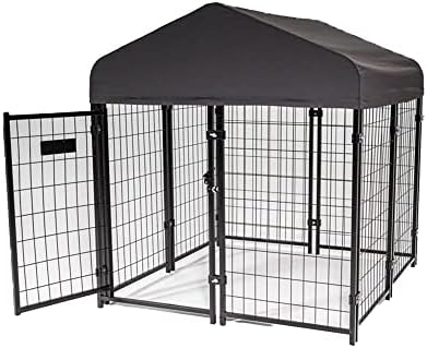  Lucky Dog 60544 Uptown Spacious 4' X 4' X 6' Heavy Duty Welded Wire Outdoor Dog Kennel With Water Resistant Cover, Black