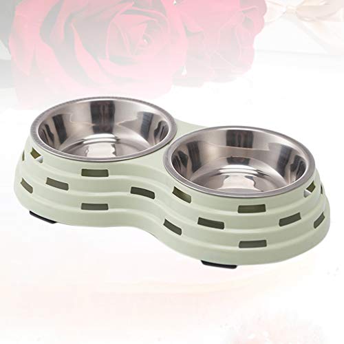  POPETPOP Petgentle Dog Water Food Feeder Cat Feeding Stainless Steel Double Bowl Skid Resistant Drinking Holder Container For Cat Puppy Kitten Dark Green Moultrie Feeder