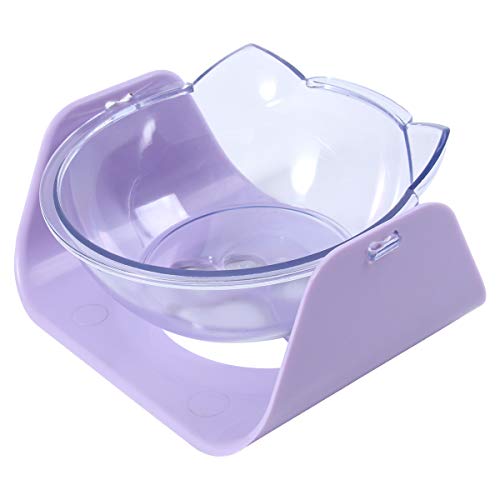  Pet Bowl 1PC Cat Shaped Bowl Neck Bowl Adjustable Tilted Food Bowl Pet Feeder Drinking Bowl Non- Slip Transparent Bowl (Purple)