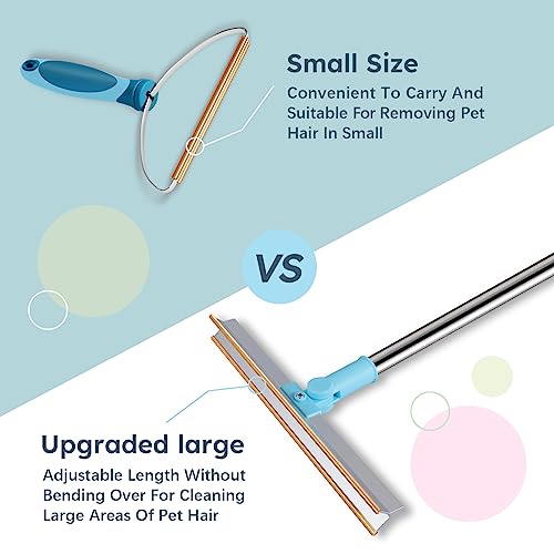  56’’ Pet Hair Remover Set With Metal Fabric Edge Design,Retractable Carpet Scraper Rake,180°Rotating Dog Shedding Cleaner Tool,Reusable Large And Small Pet Brush Broom,for Carpet,Couch,Car,Rug,Stairs